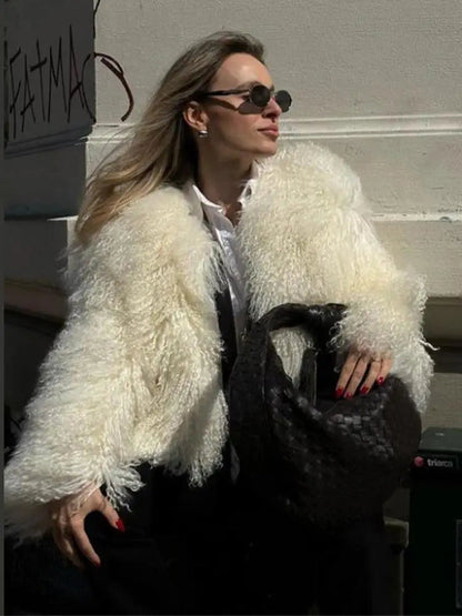 Faux Fur Warm O Neck Long Sleeve Crop Oversized Coat