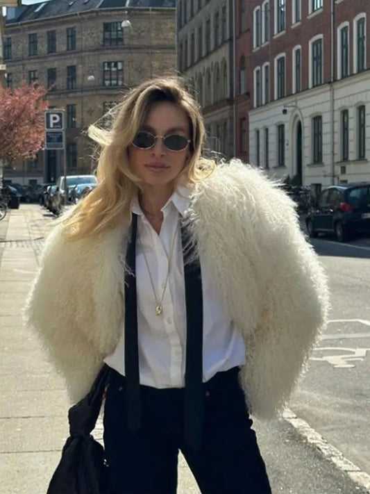 Faux Fur Warm O Neck Long Sleeve Crop Oversized Coat
