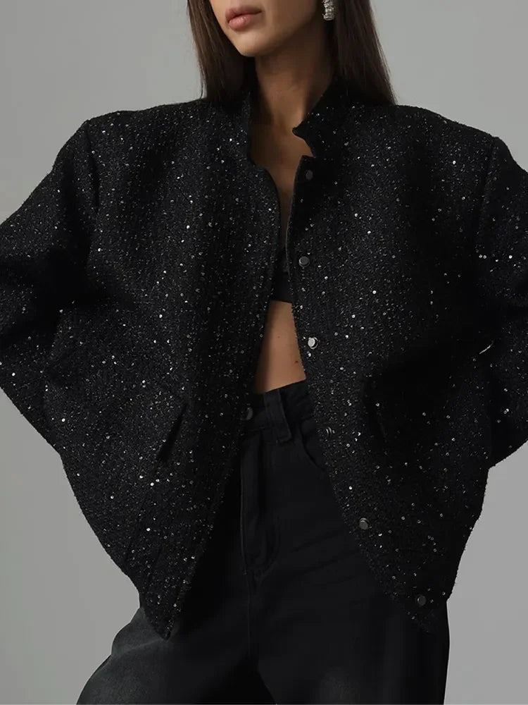 Golden Shiny Double Cropped New Warm High Coat