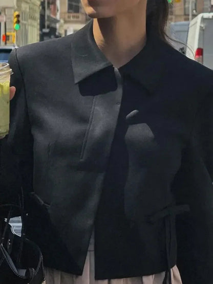 Lapel Long Cropped Black Lace Short Street Cropped Coat