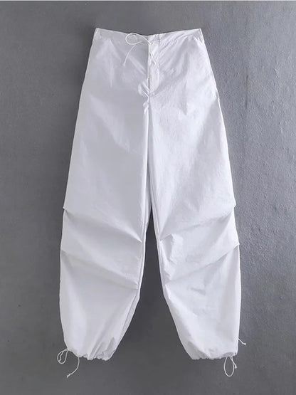 Parachute Cargo Pants Jogging Trousers High Elastic Waist Female Lady Boot Cut