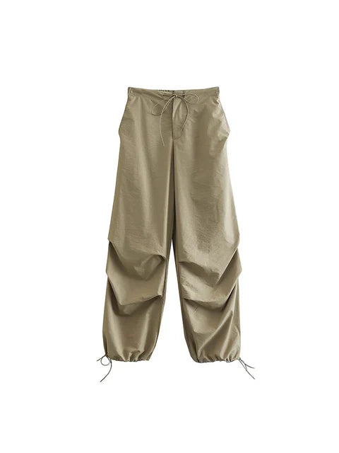 Parachute Cargo Pants Jogging Trousers High Elastic Waist Female Lady Boot Cut