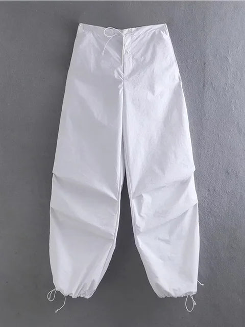 Parachute Cargo Pants Jogging Trousers High Elastic Waist Female Lady Boot Cut