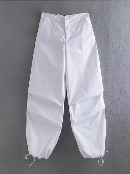 Parachute Cargo Pants Jogging Trousers High Elastic Waist Female Lady Boot Cut