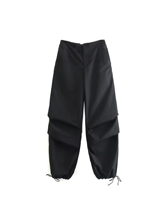 Parachute Cargo Pants Jogging Trousers High Elastic Waist Female Lady Boot Cut