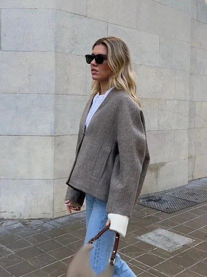 Single Breasted Cotton V Neck Long Loose Coat