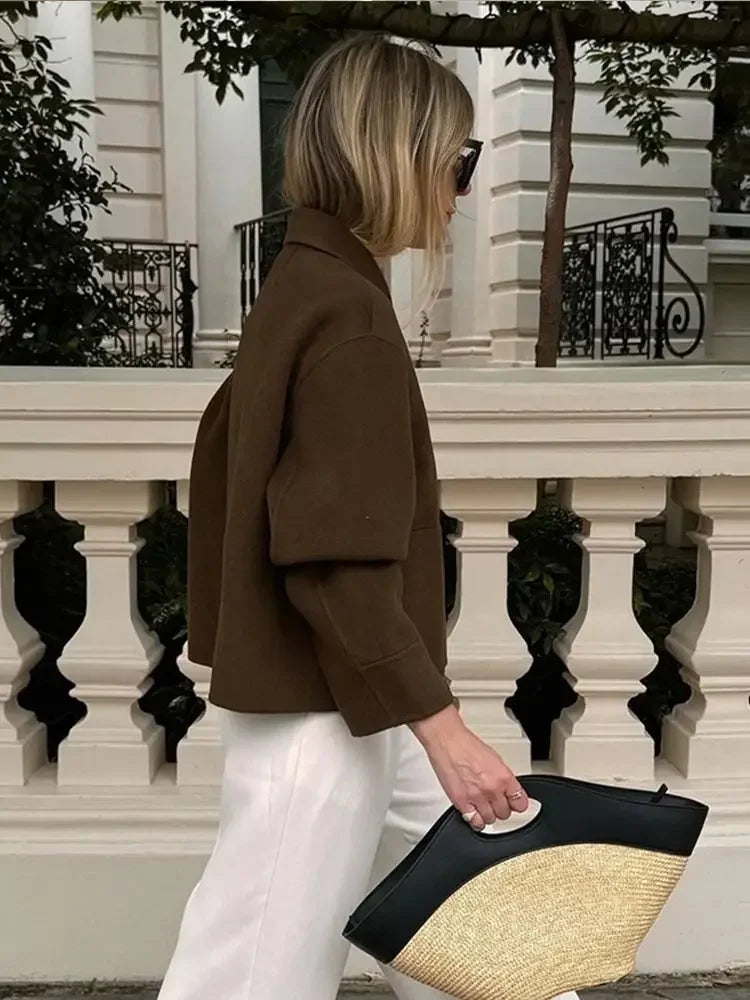 Wool Blends Lapel Short Single-breasted Long New Coat