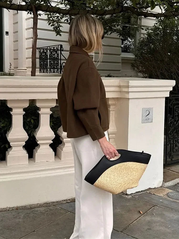 Wool Blends Lapel Short Single-breasted Long New Coat