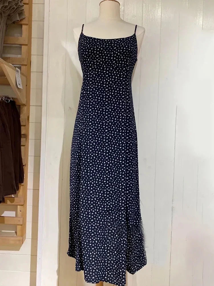 Print Summer Slim A-line Long Female Slim Midi Dresses