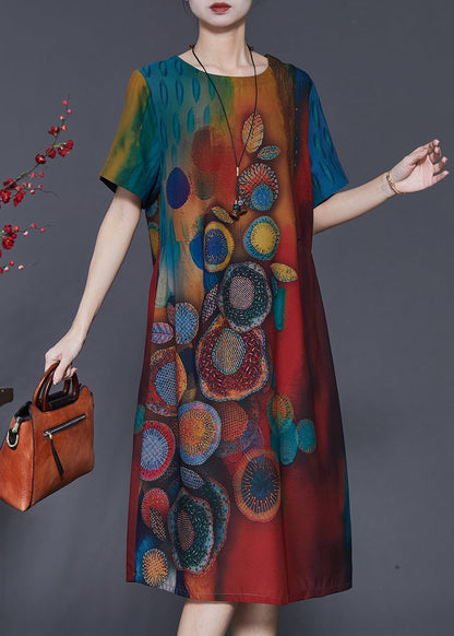 Gradient Color Print Silk Maxi Dresses Summer Sd1034
