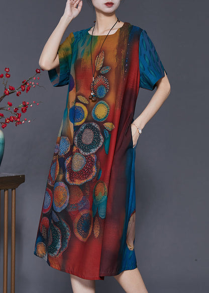 Gradient Color Print Silk Maxi Dresses Summer Sd1034