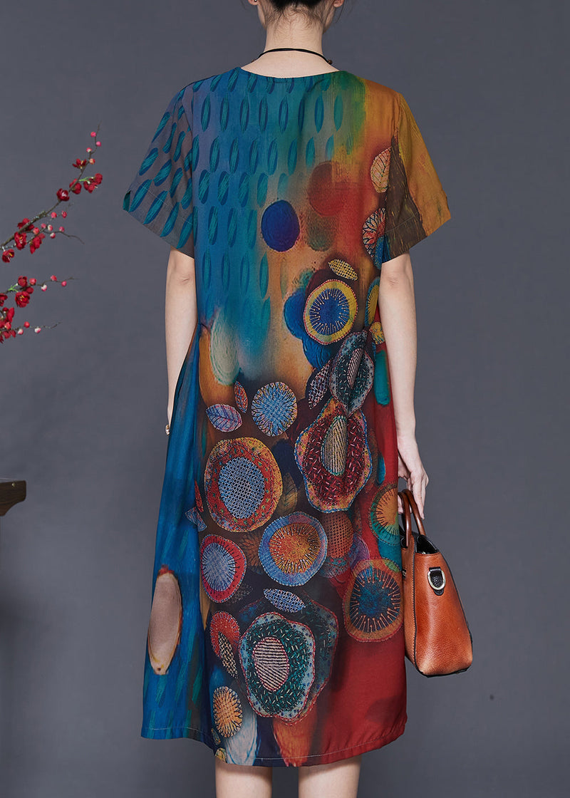 Gradient Color Print Silk Maxi Dresses Summer Sd1034
