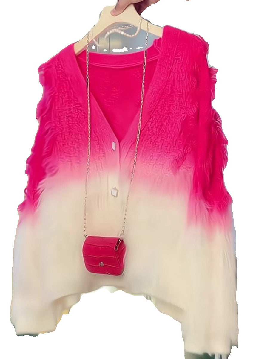 Gradient Color V Neck Button Cotton Knit Coat Long Sleeve As1037