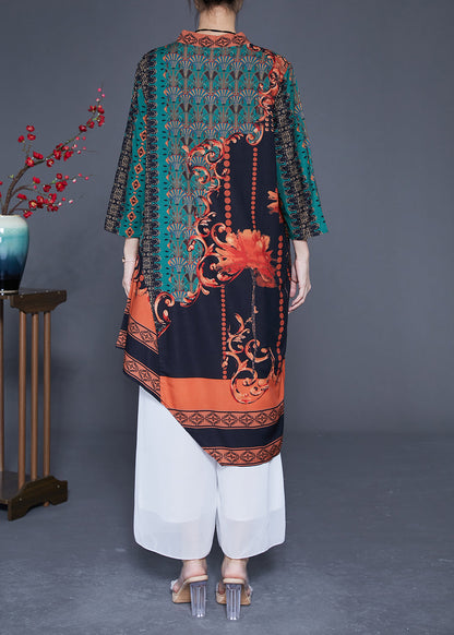 Green Asymmetrical Patchwork Print Silk Maxi Dresses Spring Ly1769