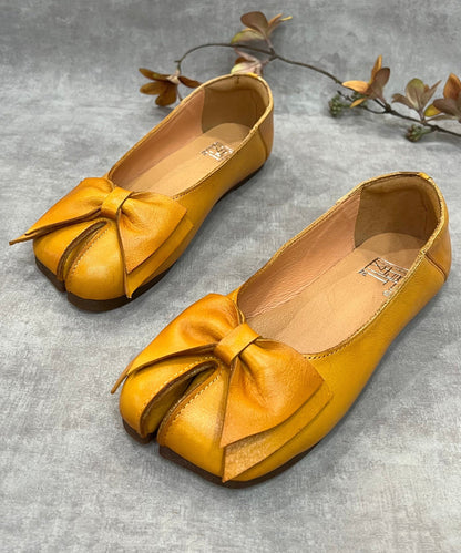 Green Bow Split Toe Cowhide Leather Flat Shoes for Rt1043