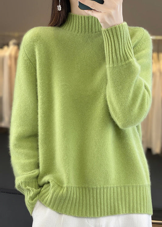 Green Half Hign Neck Thick Woolen Knit Sweaters Winter Rs039