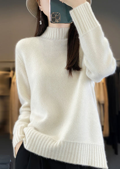 Green Half Hign Neck Thick Woolen Knit Sweaters Winter Rs039