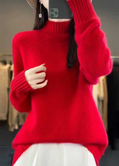 Green Half Hign Neck Thick Woolen Knit Sweaters Winter Rs039