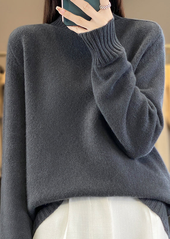 Green Half Hign Neck Thick Woolen Knit Sweaters Winter Rs039