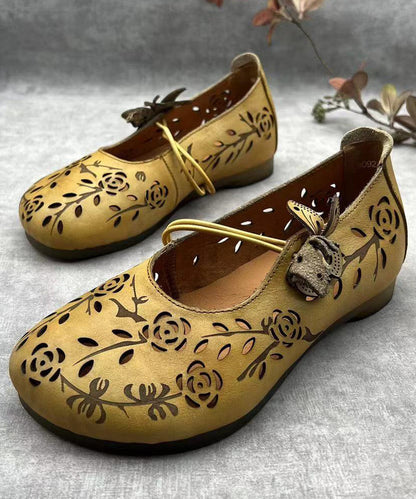 Green Hollow Out Genuine Leather Flat Feet Shoes Rt1036