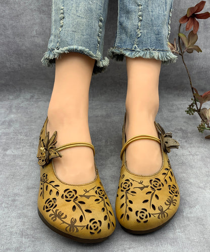 Green Hollow Out Genuine Leather Flat Feet Shoes Rt1036