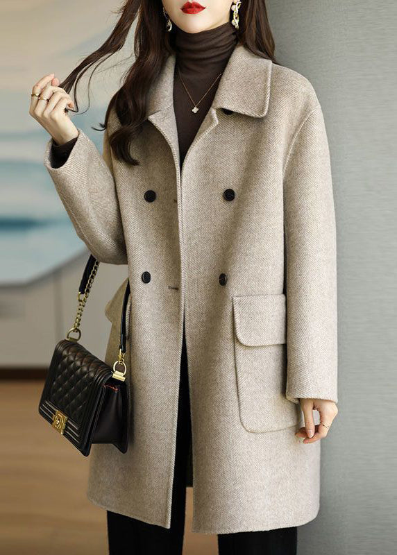 Green Peter Pan Collar Button Pockets Woolen Coat Winter Rs024