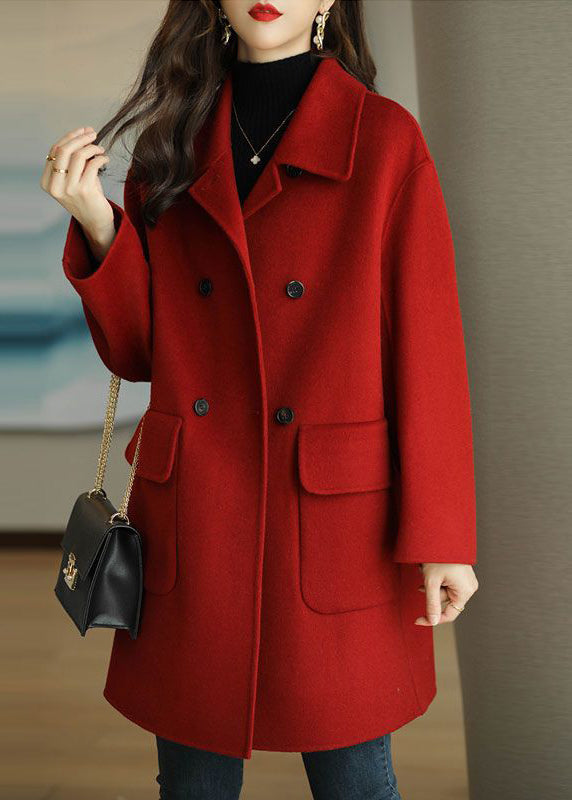Green Peter Pan Collar Button Pockets Woolen Coat Winter Rs024