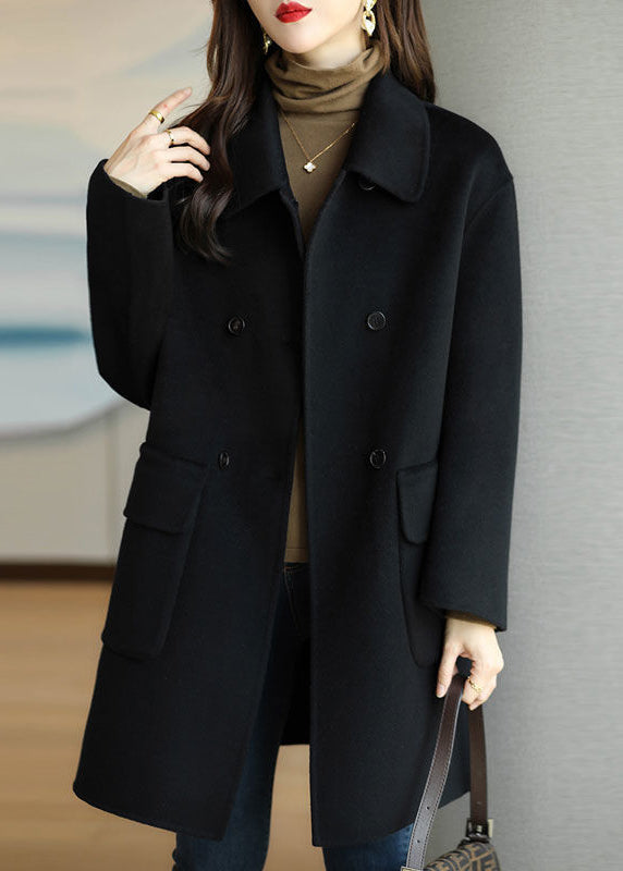 Green Peter Pan Collar Button Pockets Woolen Coat Winter Rs024