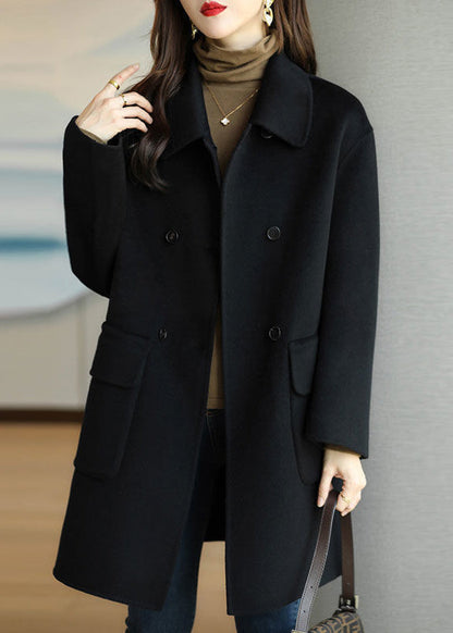 Green Peter Pan Collar Button Pockets Woolen Coat Winter Rs024