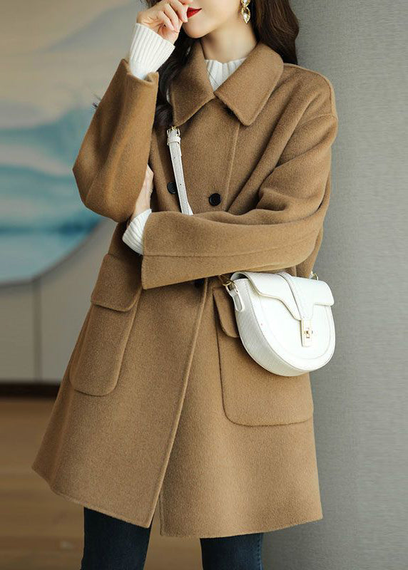 Green Peter Pan Collar Button Pockets Woolen Coat Winter Rs024