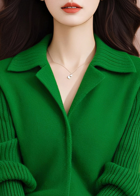 Green Peter Pan Collar Stylish Knit Sweaters Spring To013