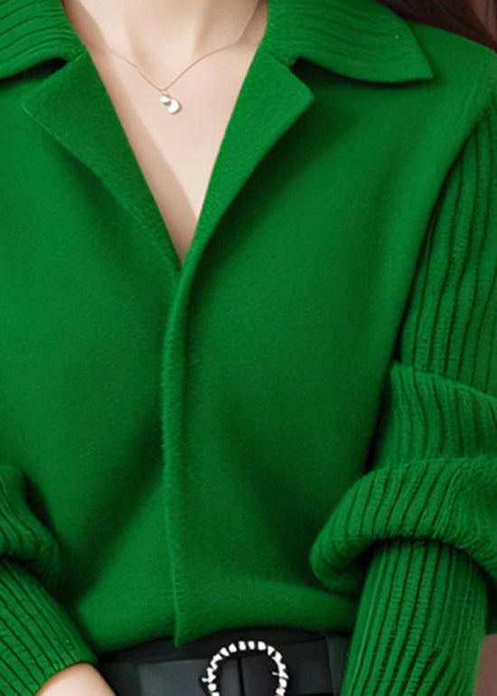 Green Peter Pan Collar Stylish Knit Sweaters Spring To013