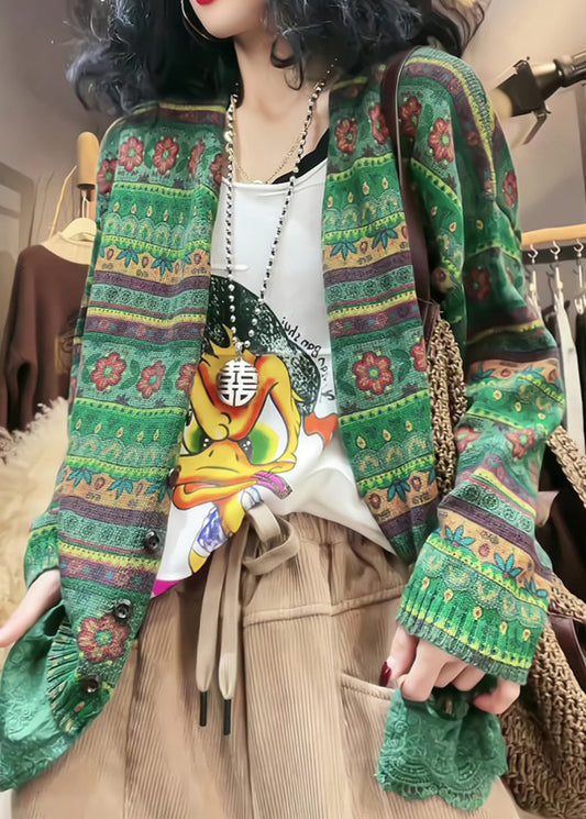 Green V Neck Cozy Knit Cardigan Fall Wq039