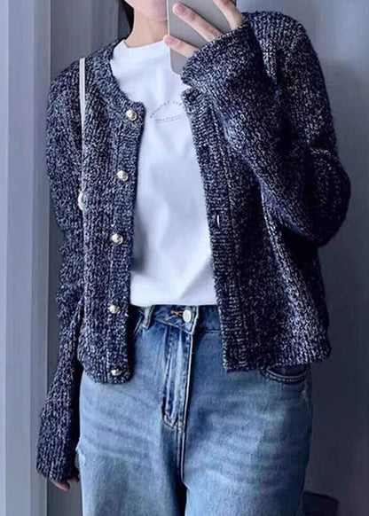 Grey O Neck Button Cozy Wool Knit Cardigans Fall Qx023