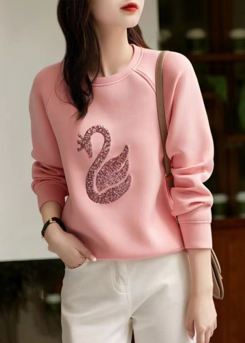 Sweatshirt Neck O Sequins Spring Grey Cotton