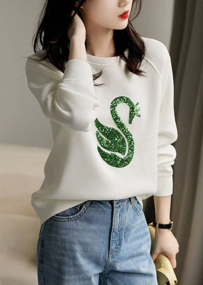 Sweatshirt Neck O Sequins Spring Grey Cotton