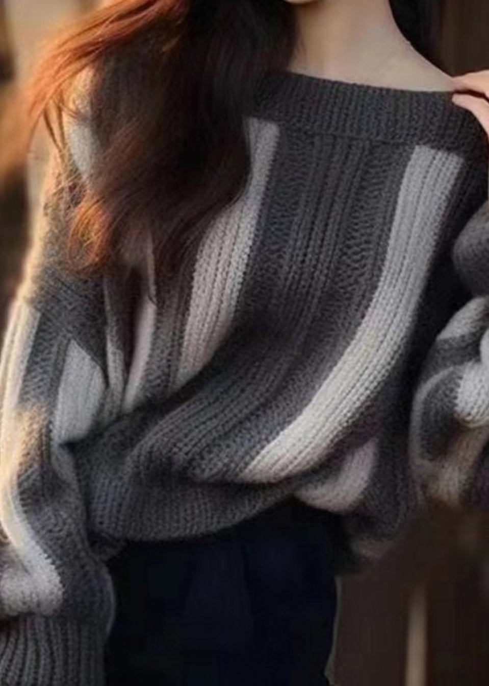Grey Original Design Cozy Knit Sweater Winter Wx005