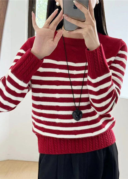 Grey Striped Cozy Knit Sweaters Fall Qg016