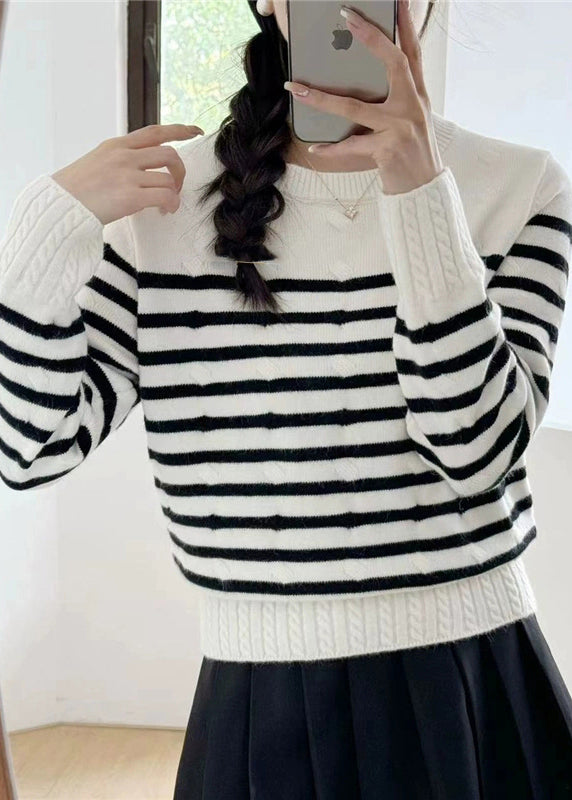 Grey Striped Cozy Knit Sweaters Fall Qg016