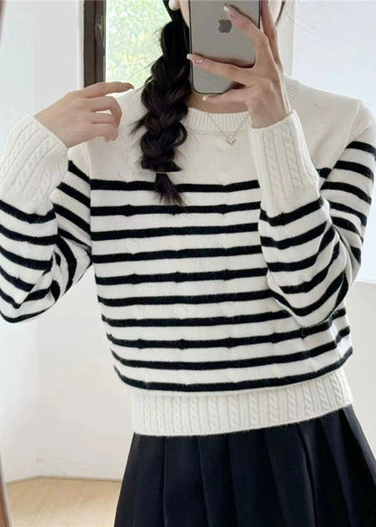 Grey Striped Cozy Knit Sweaters Fall Qg016