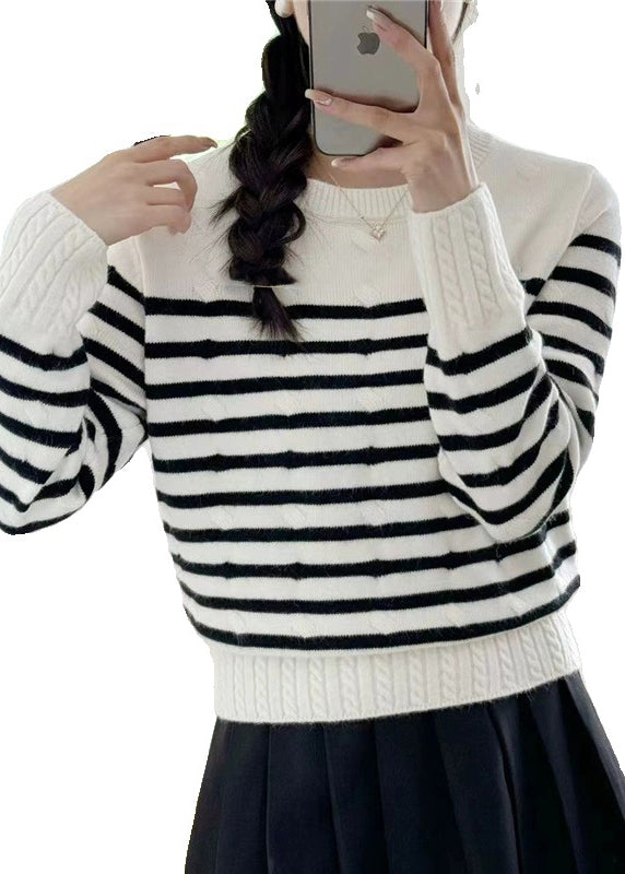 Grey Striped Cozy Knit Sweaters Fall Qg016