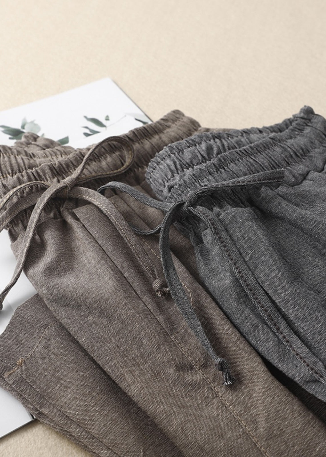 Spring Linen Khaki Waist Pants Elastic