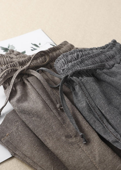 Spring Linen Khaki Waist Pants Elastic