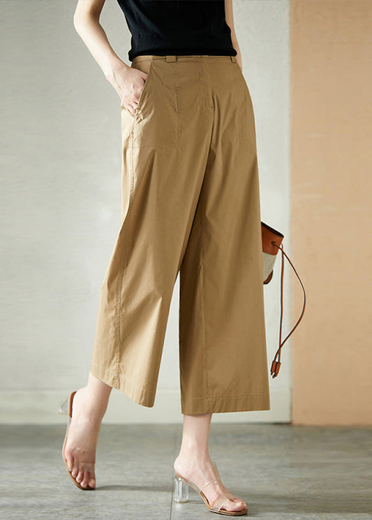 Khaki High Waist Button Crop Pants Summer Ly1736