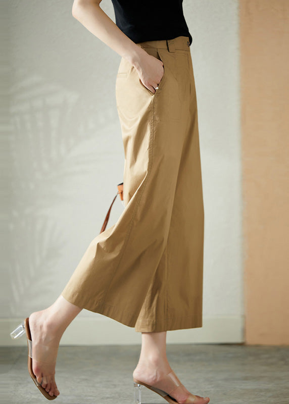 Khaki High Waist Button Crop Pants Summer Ly1736