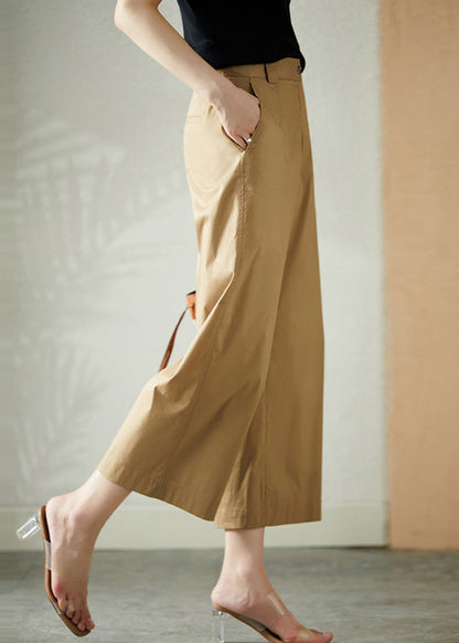 Khaki High Waist Button Crop Pants Summer Ly1736
