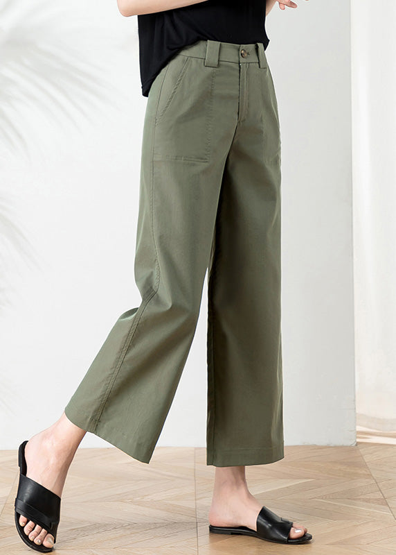 Khaki High Waist Button Crop Pants Summer Ly1736