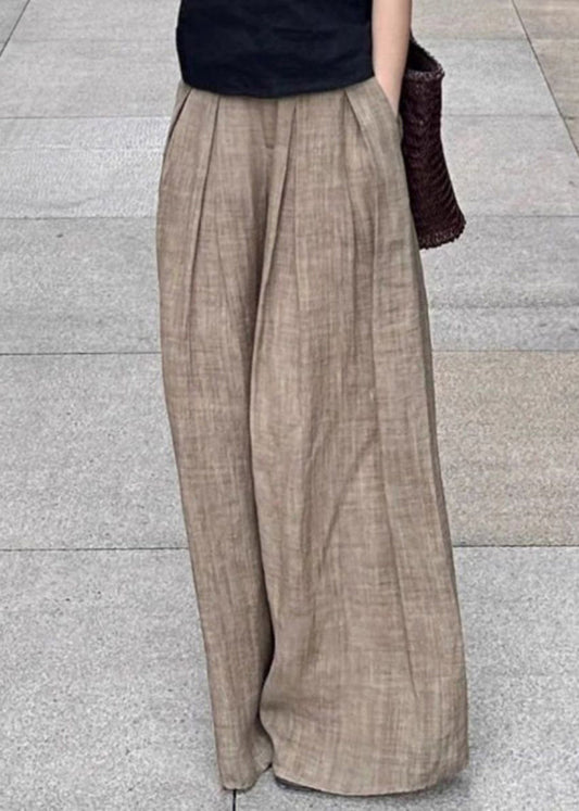 Khaki Pockets High Waist Wide Leg Pants Fall Rk005