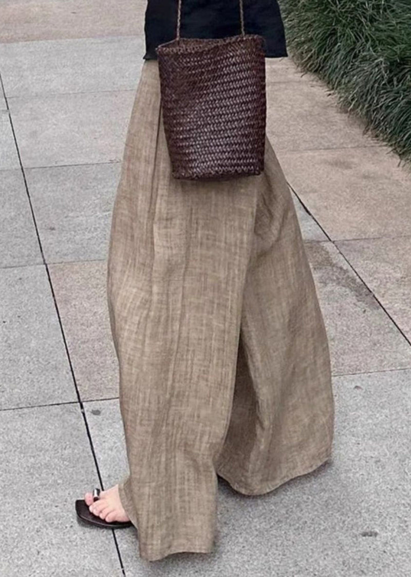 Khaki Pockets High Waist Wide Leg Pants Fall Rk005
