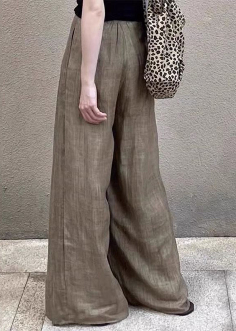 Khaki Pockets High Waist Wide Leg Pants Fall Rk005